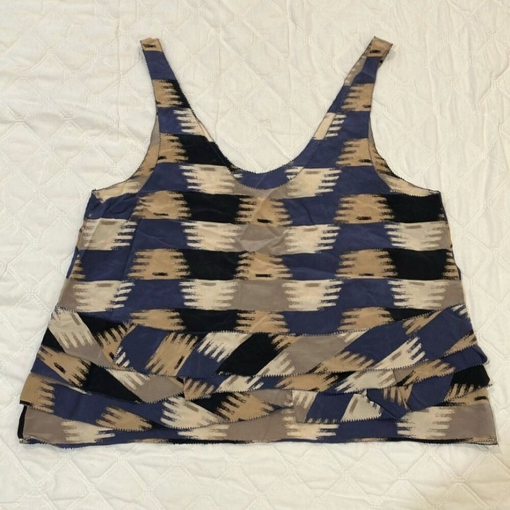 3 1 Phillip Lim Asymmetrical Blue and Tan Tiered Tank Top